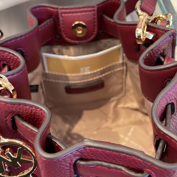 Michael Kors Women's Mina Small Belted Chain Crossbody Shoulder Bags Dark Cherry - Picture 13 of 16